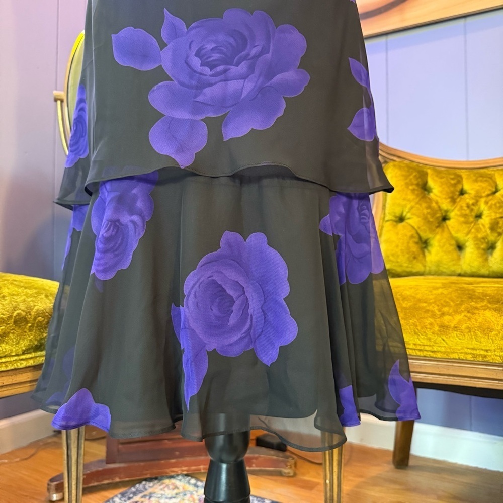 Vintage 90s MSK Black & Purple Tiered Floral Dress Size 6 - Picture 4 of 8